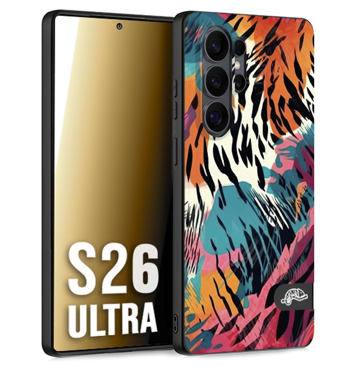 CUSTOMIZZA - Custodia cover nera morbida in tpu compatibile per Samsung S26 ULTRA leopardato maculato tigrato tiger colorata summer color
