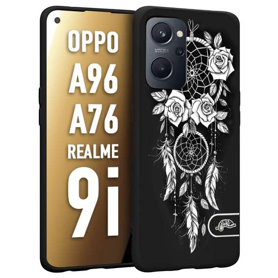 CUSTOMIZZA - Custodia cover nera morbida in tpu compatibile per Oppo Realme 9i - A96 - A76 acchiappasogni dreamcatcher black and white bianco a rilievo disegnato tattoo tatuaggio