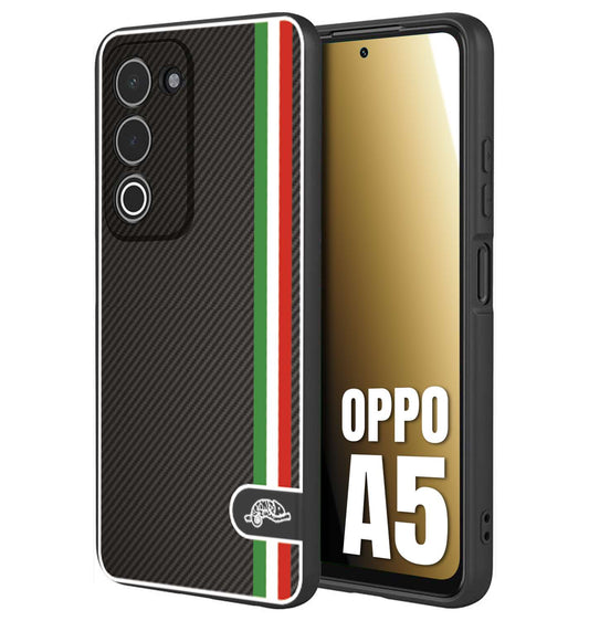 CUSTOMIZZA - Custodia cover nera morbida in tpu compatibile per Oppo A5 effetto fibra di carbonio bandiera Italia made in Italy