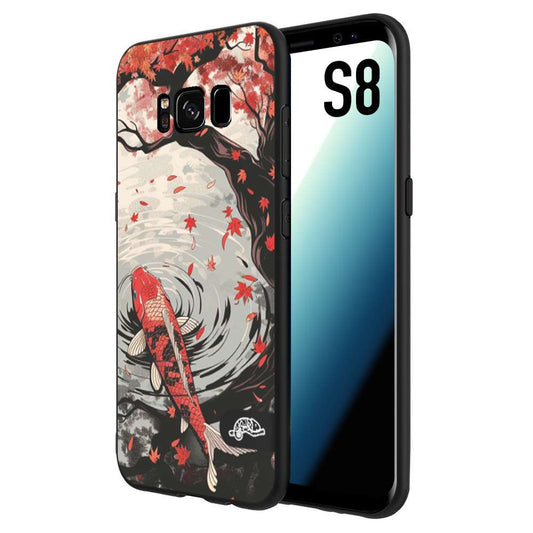 CUSTOMIZZA - Custodia cover nera morbida in tpu compatibile per Samsung S8 giapponese lago carpa koi rossa con foglie d'acero rosso disegnata tattoo