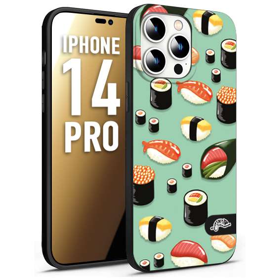 CUSTOMIZZA - Custodia cover nera morbida in tpu compatibile per iPhone 14 PRO sushi disegni giapponese nighiri acquamarina verde