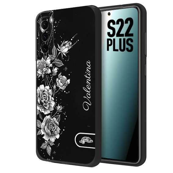 CUSTOMIZZA - Custodia cover nera morbida in tpu compatibile per Samsung S22 PLUS a rilievo soft touch personalizzata nome rose fiori donna