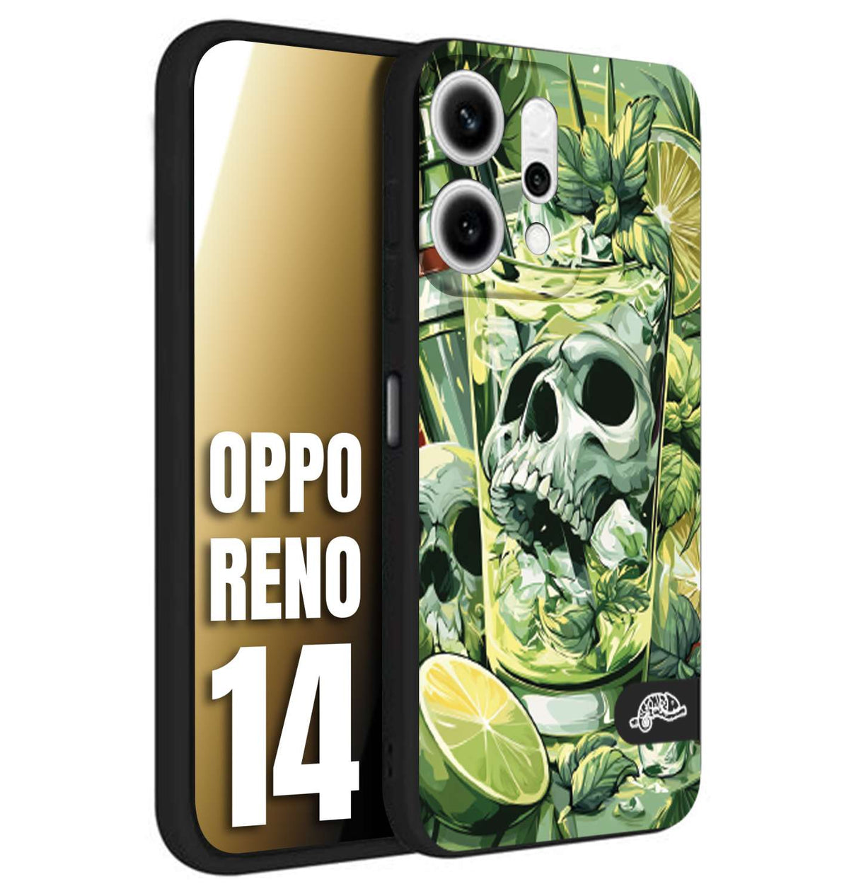CUSTOMIZZA - Custodia cover nera morbida in tpu compatibile per Oppo Reno 14 Mojito cocktail teschio illustrazione drink lime menta ghiacci tropicale street art