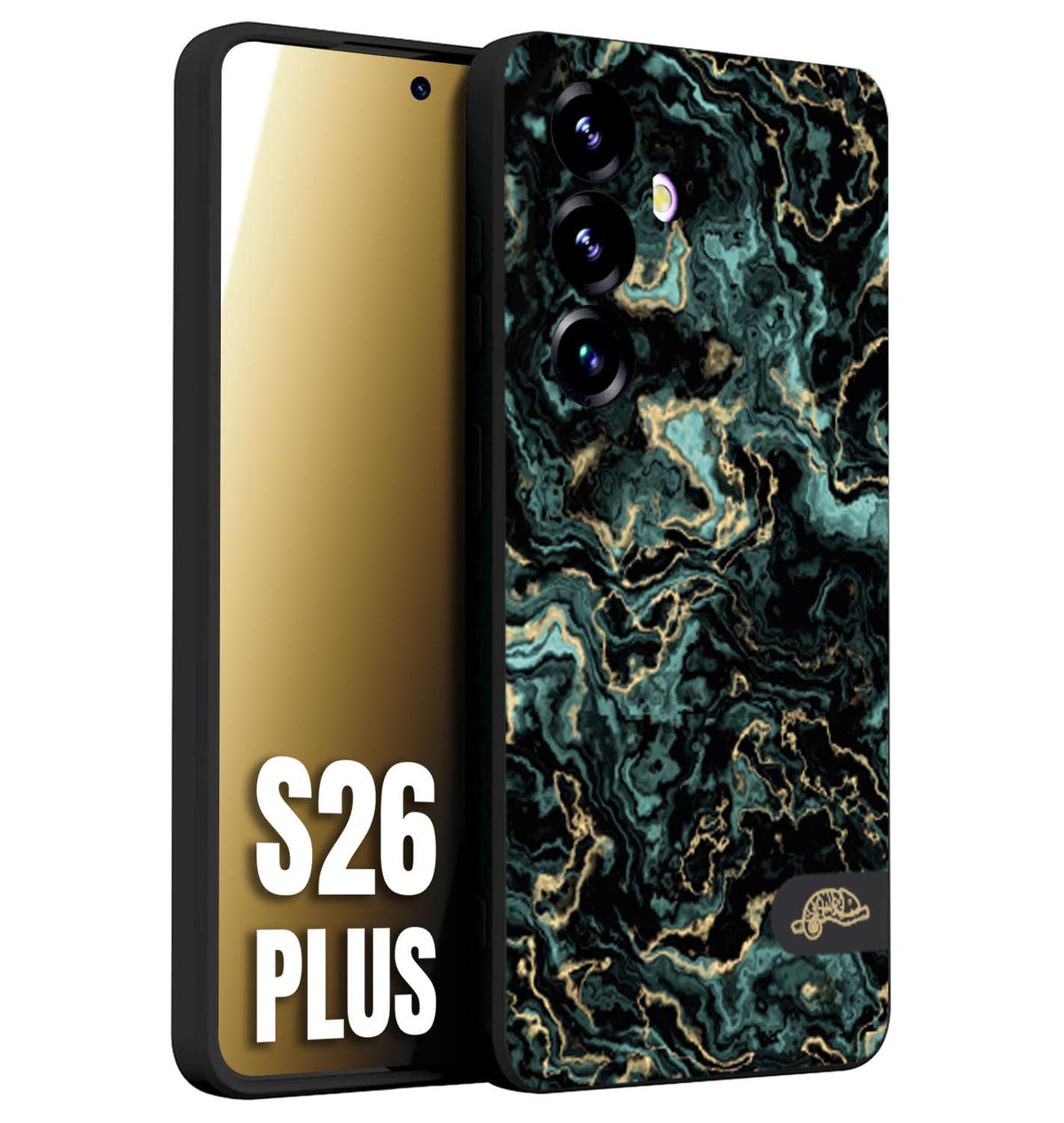 CUSTOMIZZA - Custodia cover nera morbida in tpu compatibile per Samsung S26 PLUS effetto marmo marble verde green venature dorato pietra