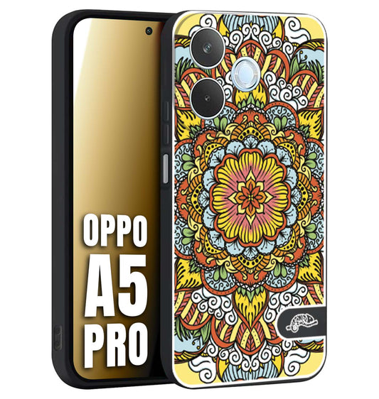 CUSTOMIZZA - Custodia cover nera morbida in tpu compatibile per Oppo A5 PRO mandala colorato fiore nuvole arancione