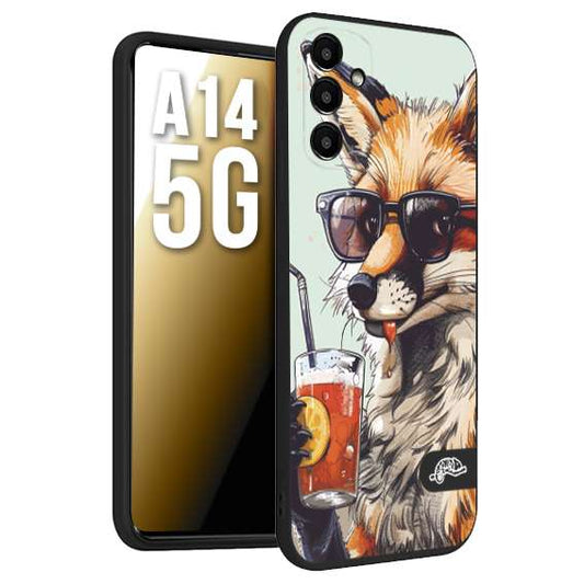 CUSTOMIZZA - Custodia cover nera morbida in tpu compatibile per Samsung A14 5G estate disegnata cocktails animali simpatici fox volpe negroni