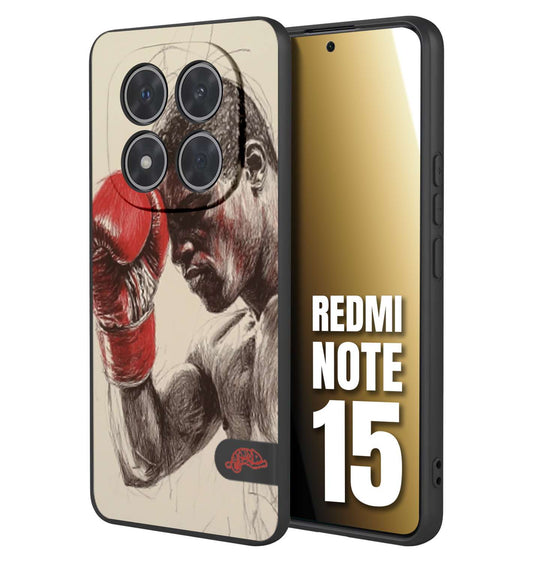 CUSTOMIZZA - Custodia cover nera morbida in tpu compatibile per Xiaomi Redmi Note 15 pugilato pugili disegno tattoo guantoni boxer pesi massimi