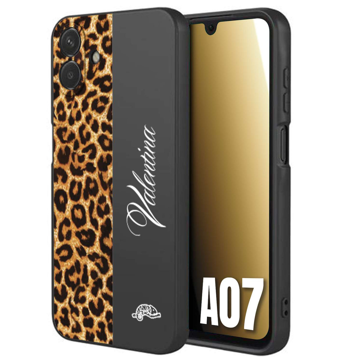 CUSTOMIZZA - Custodia cover nera morbida in tpu compatibile per Samsung A07 custom nome scritta leopardato maculato donna marrone leopard