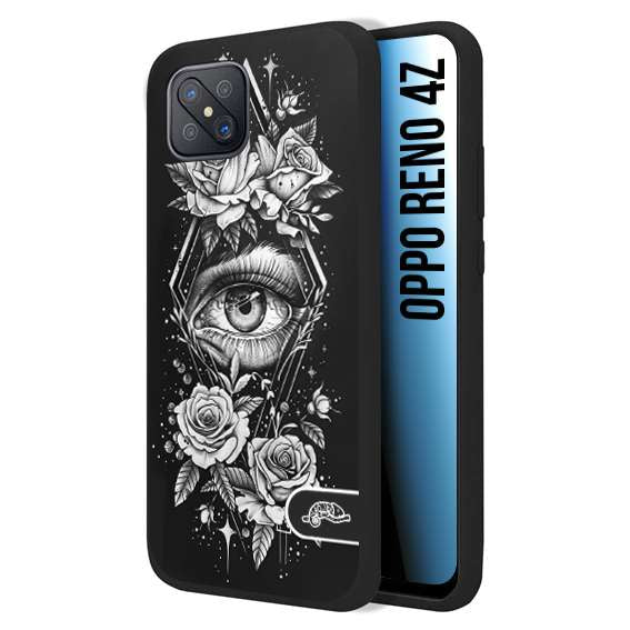 CUSTOMIZZA - Custodia cover nera morbida in tpu compatibile per Oppo Reno 4Z occhio fiori rombo geometrico black and white bianco a rilievo disegnato tattoo tatuaggio