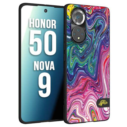CUSTOMIZZA - Custodia cover nera morbida in tpu compatibile per Huawei Nova 9 - Honor 50 colorata fantasia vortice marmo arcobaleno rosa blu fucsia