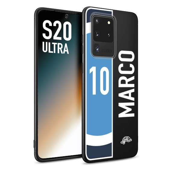 CUSTOMIZZA - Custodia cover nera morbida in tpu compatibile per Samsung S20 ULTRA personalizzata calcio football nome e numero calciatori biancoazzurri bianco celesti