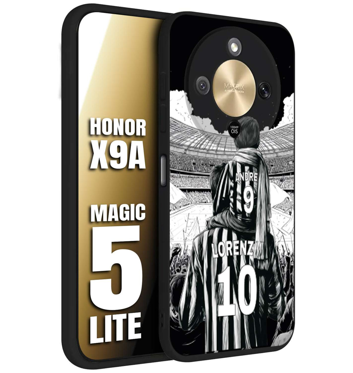 CUSTOMIZZA - Custodia cover nera morbida in tpu compatibile per Honor X9A - Honor Magic 5 Lite personalizzata calcio football nome e numero calciatori bianconeri bianca e nera