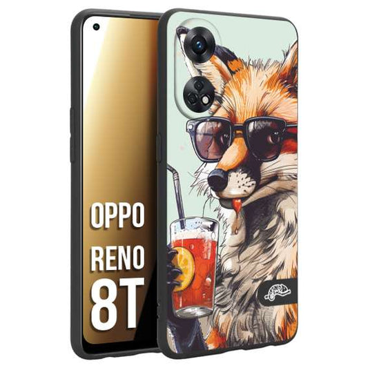 CUSTOMIZZA - Custodia cover nera morbida in tpu compatibile per Oppo Reno 8T estate disegnata cocktails animali simpatici fox volpe negroni