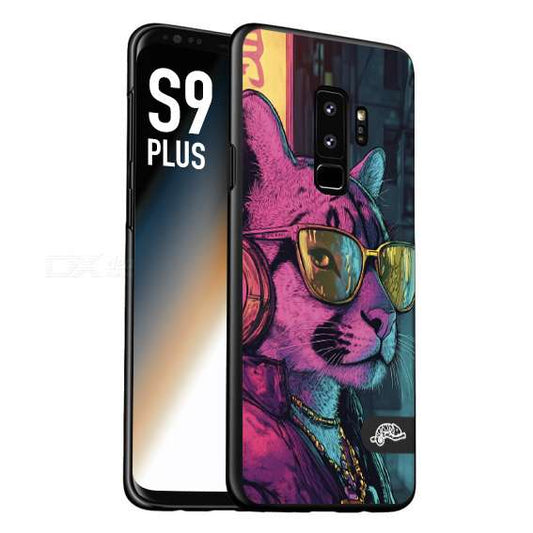 CUSTOMIZZA - Custodia cover nera morbida in tpu compatibile per Samsung S9 PLUS animali cyberpunk pantera street cat fucsia blu giallo