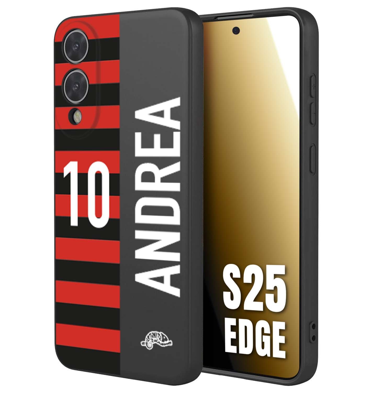 CUSTOMIZZA - Custodia cover nera morbida in tpu compatibile per Samsung S25 EDGE personalizzata calcio football nome e numero calciatori rossonera