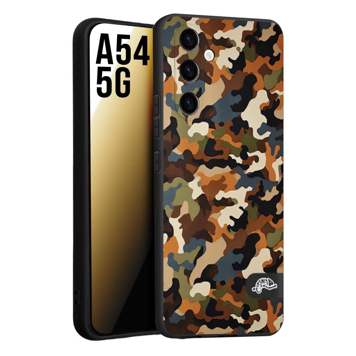 CUSTOMIZZA - Custodia cover nera morbida in tpu compatibile per Samsung A54 5G camouflage mimetico militare moderno blu marrone beige