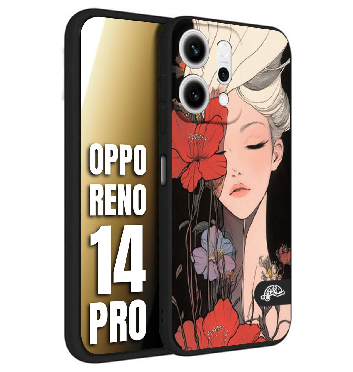 CUSTOMIZZA - Custodia cover nera morbida in tpu compatibile per Oppo Reno 14 PRO woman flower Fantasia Floreale Design Donna e Fiori, Retro Artistico
