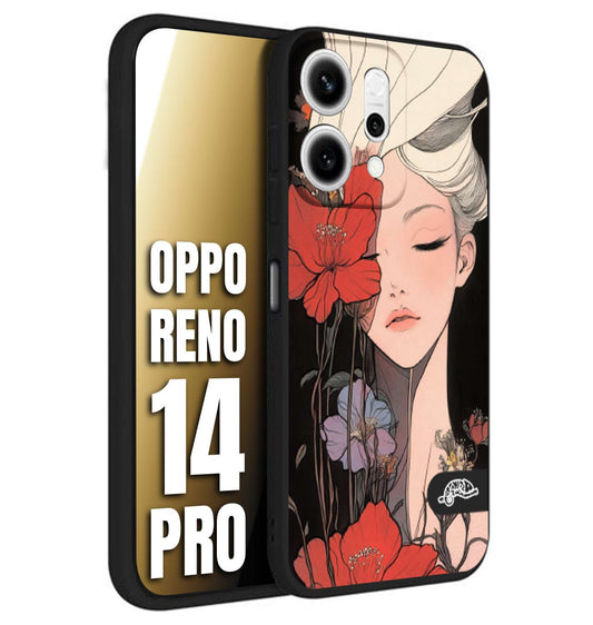 CUSTOMIZZA - Custodia cover nera morbida in tpu compatibile per Oppo Reno 14 PRO woman flower Fantasia Floreale Design Donna e Fiori, Retro Artistico
