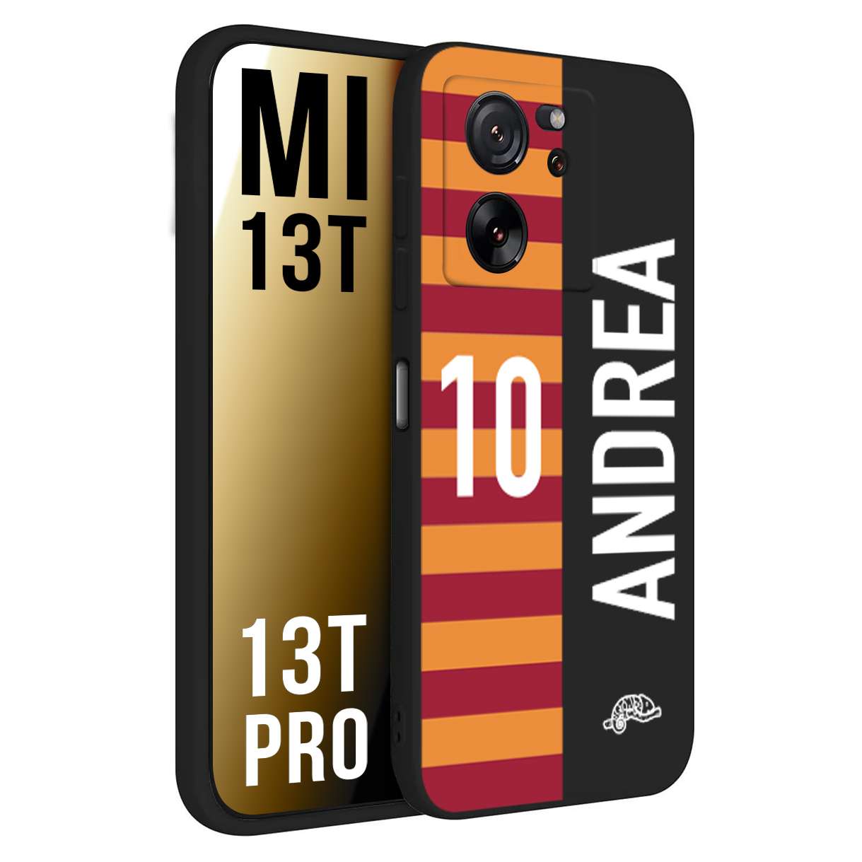 CUSTOMIZZA - Custodia cover nera morbida in tpu compatibile per Xiaomi 13T - 13T PRO personalizzata calcio football nome e numero calciatori giallo rossi