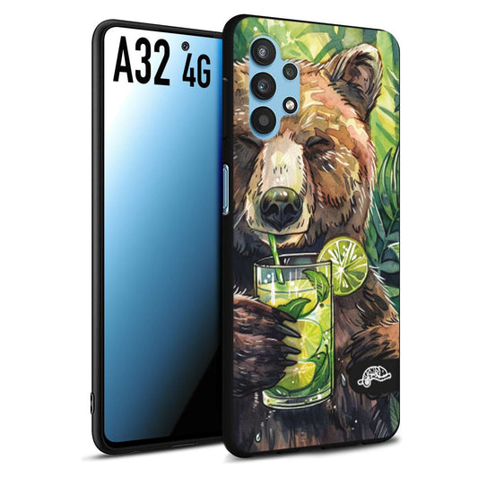 CUSTOMIZZA - Custodia cover nera morbida in tpu compatibile per Samsung A32 4G estate disegnata cocktails animali simpatici orso bear negroni