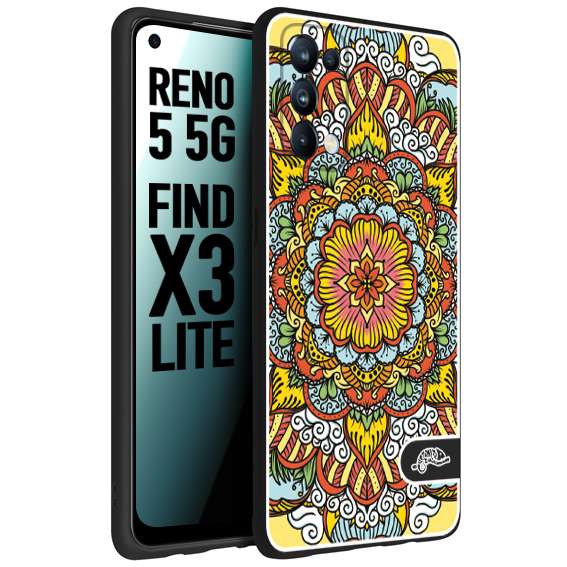 CUSTOMIZZA - Custodia cover nera morbida in tpu compatibile per Oppo Reno 5 5G mandala colorato fiore nuvole arancione