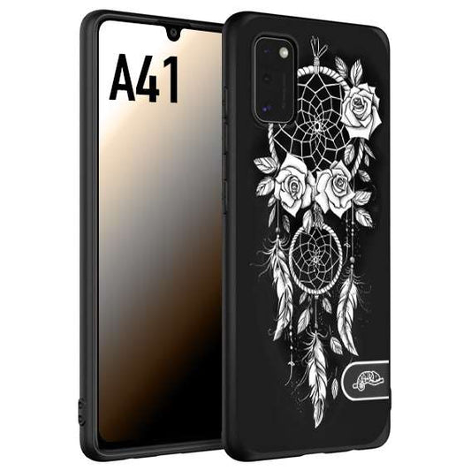 CUSTOMIZZA - Custodia cover nera morbida in tpu compatibile per Samsung A41 acchiappasogni dreamcatcher black and white bianco a rilievo disegnato tattoo tatuaggio