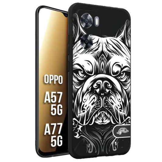 CUSTOMIZZA - Custodia cover nera morbida in tpu compatibile per Oppo A57 5G - A77 5G bulldog bianco a rilievo disegnato tattoo tatuaggio