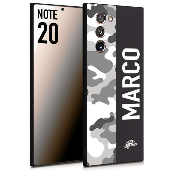 CUSTOMIZZA - Custodia cover nera morbida in tpu compatibile per Samsung NOTE 20 camouflage mimetico militare personalizzata nome bianco