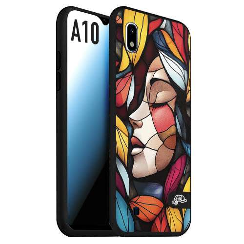CUSTOMIZZA - Custodia cover nera morbida in tpu compatibile per Samsung A10 Vetrata artistica volto di donna profilo fogliare mosaico di vetro colorato