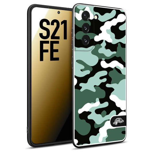 CUSTOMIZZA - Custodia cover nera morbida in tpu compatibile per Samsung S21 FE camouflage mimetico militare verde green