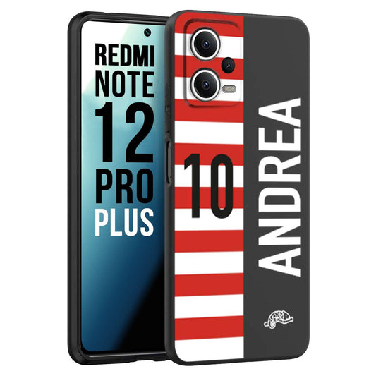 CUSTOMIZZA - Custodia cover nera morbida in tpu compatibile per Xiaomi Redmi Note 12 PRO PLUS personalizzata calcio football nome e numero calciatori bianco rossa