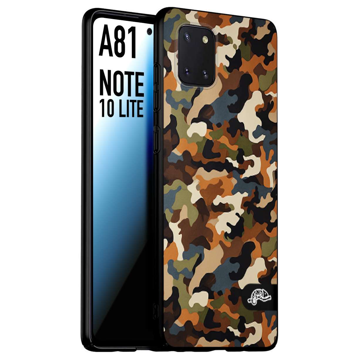 CUSTOMIZZA - Custodia cover nera morbida in tpu compatibile per Samsung A81 - Note 10 Lite camouflage mimetico militare moderno blu marrone beige