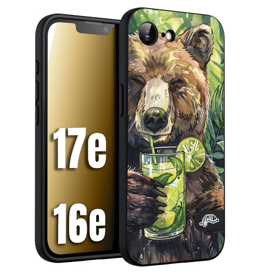 CUSTOMIZZA - Custodia cover nera morbida in tpu compatibile per iPhone 16E - 17E fiori estate disegnata cocktails animali simpatici orso bear negroni