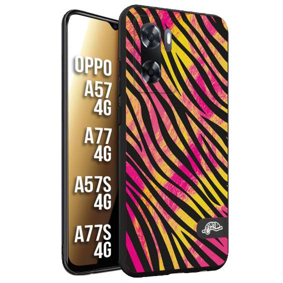 CUSTOMIZZA - Custodia cover nera morbida in tpu compatibile per Oppo A57 - A77 - A57S - A77S (4G) zebrata maculata a rilievo soft touch donna fucsia gialla