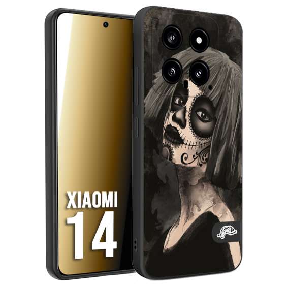 CUSTOMIZZA - Custodia cover nera morbida in tpu compatibile per Xiaomi 14 chicana messicana dea de la muerte donna santa tattoo disegnata
