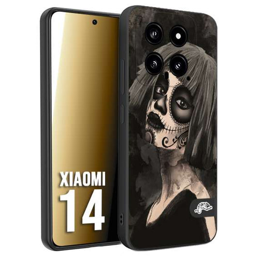 CUSTOMIZZA - Custodia cover nera morbida in tpu compatibile per Xiaomi 14 chicana messicana dea de la muerte donna santa tattoo disegnata