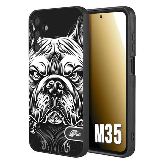 CUSTOMIZZA - Custodia cover nera morbida in tpu compatibile per Samsung M35 bulldog bianco a rilievo disegnato tattoo tatuaggio