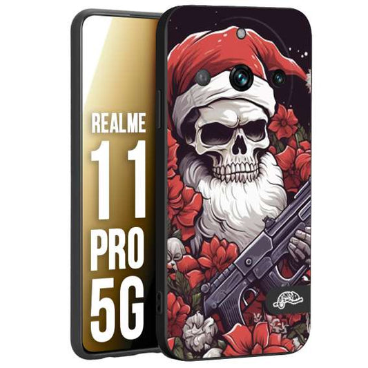CUSTOMIZZA - Custodia cover nera morbida in tpu compatibile per Realme 11 PRO 5G teschio natale santa claus fiori tattoo disegnato