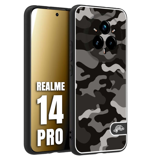 CUSTOMIZZA - Custodia cover nera morbida in tpu compatibile per Realme 14 PRO camouflage mimetico militare nero black grigio