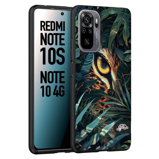 CUSTOMIZZA - Custodia cover nera morbida in tpu compatibile per Xiaomi Redmi Note 10S animali color giungla tropicale occhio di giaguaro felino disegnato