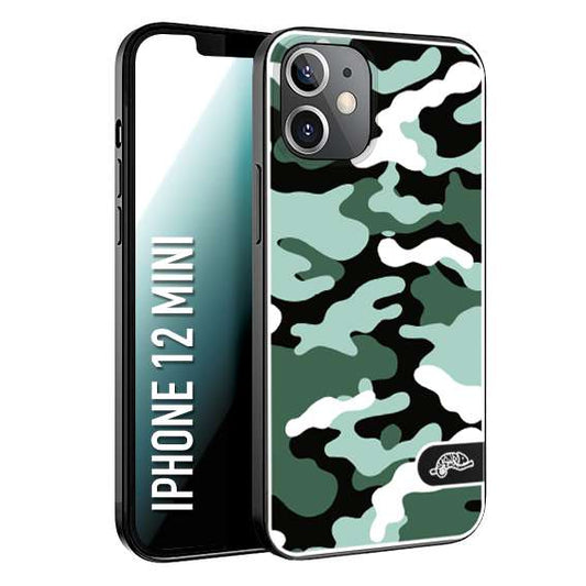 CUSTOMIZZA - Custodia cover nera morbida in tpu compatibile per iPhone 12 MINI camouflage mimetico militare verde green