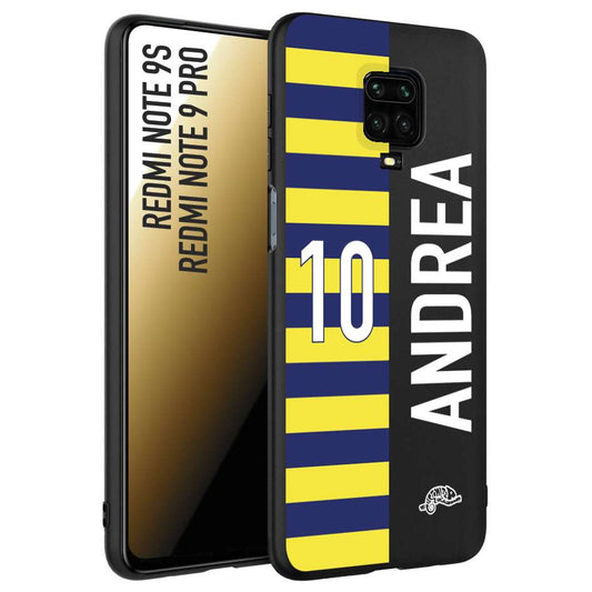 CUSTOMIZZA - Custodia cover nera morbida in tpu compatibile per Xiaomi Redmi Note 9S - Note 9 PRO personalizzata calcio football nome e numero calciatori giallo blu