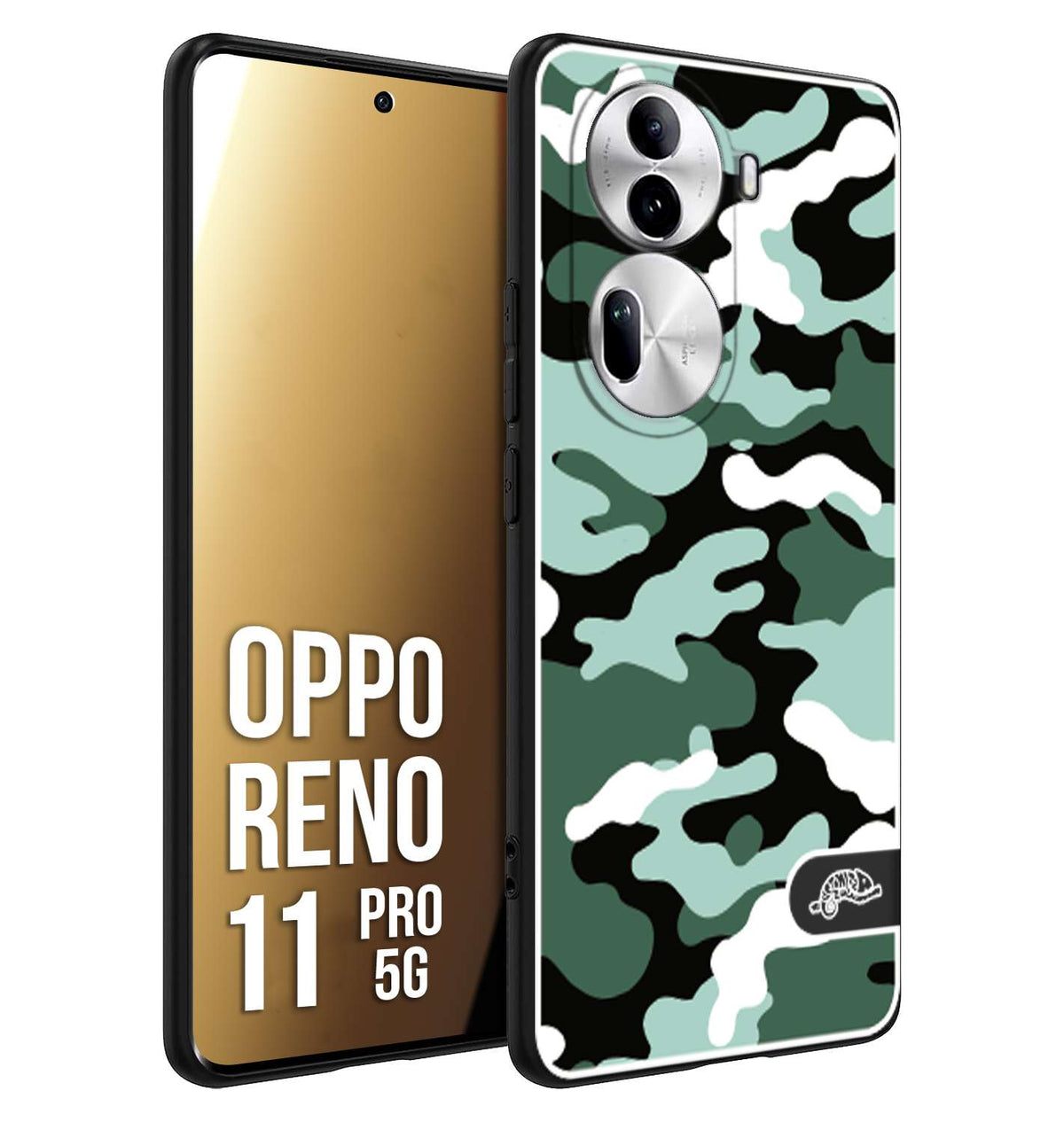 CUSTOMIZZA - Custodia cover nera morbida in tpu compatibile per Oppo Reno 11 PRO 5G camouflage mimetico militare verde green