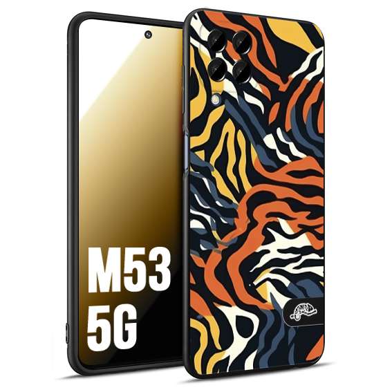 CUSTOMIZZA - Custodia cover nera morbida in tpu compatibile per Samsung M53 5G leopardato maculato tigrato tiger colorata gialla blu arancio
