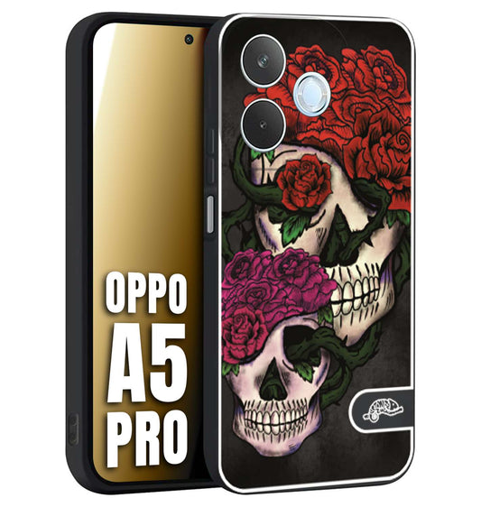 CUSTOMIZZA - Custodia cover nera morbida in tpu compatibile per Oppo A5 PRO teschi e rose rosse fucsia skull and roses