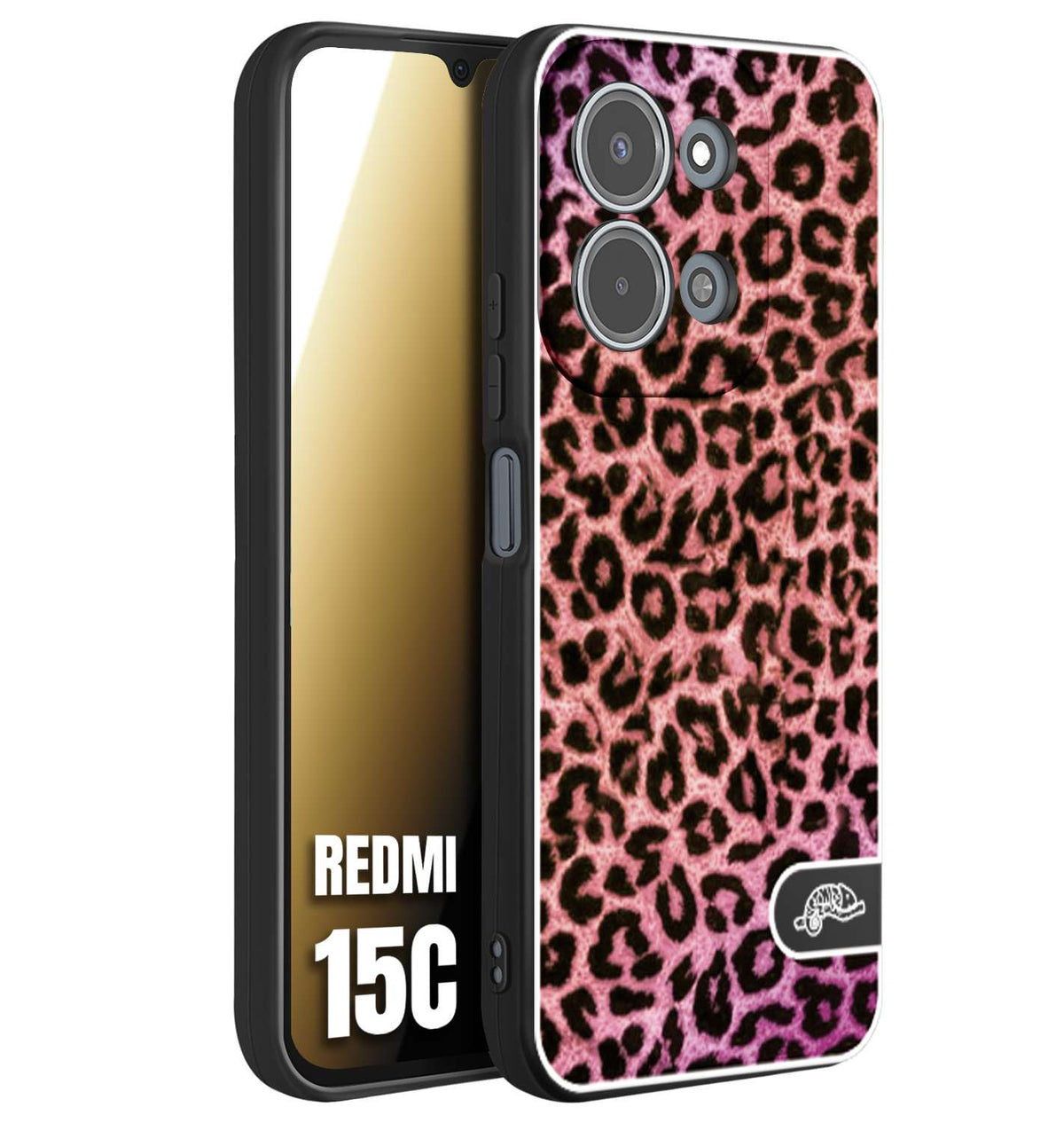 CUSTOMIZZA - Custodia cover nera morbida in tpu compatibile per Xiaomi Redmi 15C leopardato maculato donna rosa leopard