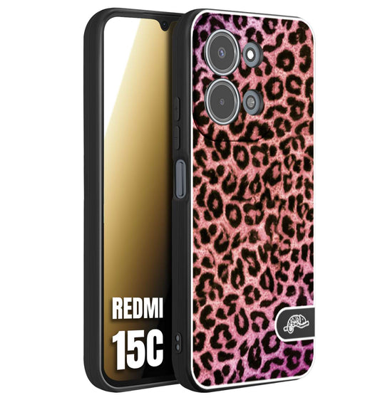 CUSTOMIZZA - Custodia cover nera morbida in tpu compatibile per Xiaomi Redmi 15C leopardato maculato donna rosa leopard