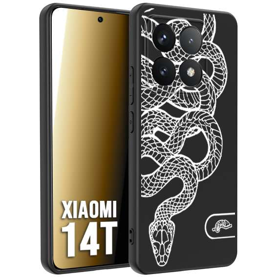 CUSTOMIZZA - Custodia cover nera morbida in tpu compatibile per Xiaomi 14T serpente snake bianco a rilievo disegnato tattoo tatuaggio