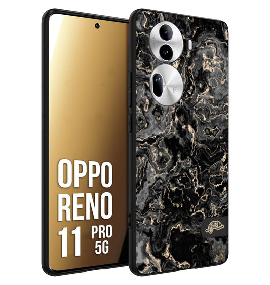 CUSTOMIZZA - Custodia cover nera morbida in tpu compatibile per Oppo Reno 11 PRO 5G effetto marmo marble nero black venature dorato pietra
