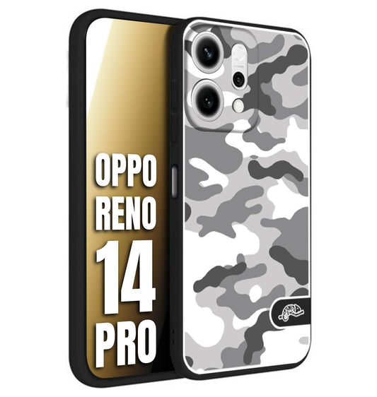 CUSTOMIZZA - Custodia cover nera morbida in tpu compatibile per Oppo Reno 14 PRO camouflage mimetico militare bianco white